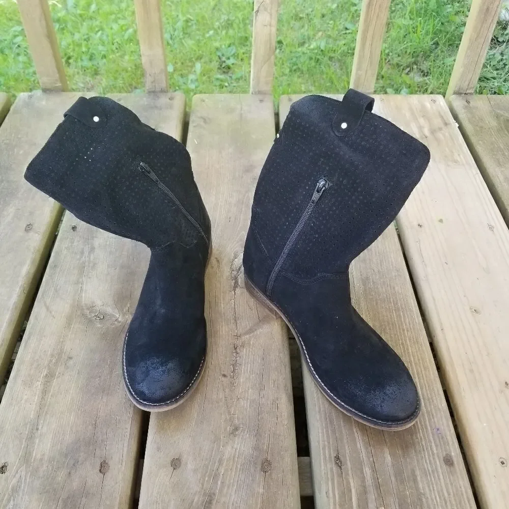 Rebels Trinity Black Suede Perforated Boots 7 Western Punk Rock Grunge Moto Sexy